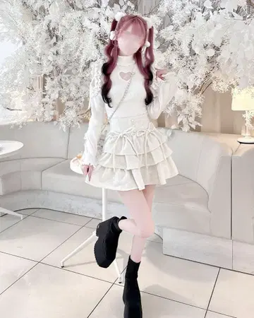 허니뮤우 트위드 티어드 프릴 스커트