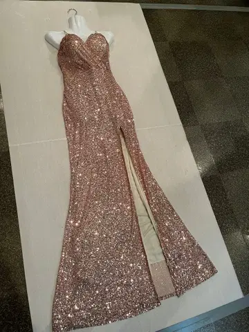 이브닝/콘테스트/파티 birthday 핑크 골드 전체 스팽글 롱