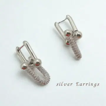 실버 925 U쉐이프 귀걸이 스몰 링크 지르코니아 체인 귀걸이