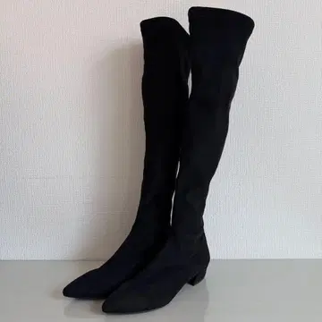 FABIO RUSCONI 포인티드 스트레치 니하이 부츠 스웨이드 블랙