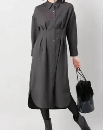 LaTOTALITE 허리 턱 롱 셔츠 원피스 그레이