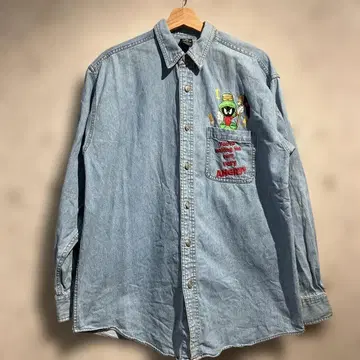90s 워너 브라더스 자수 데님 셔츠