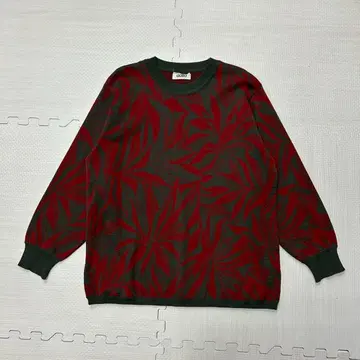 GOZO 레드 리프 무늬 긴팔 니트 아카이브 그런지 y2k