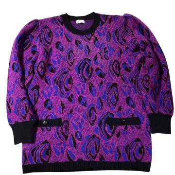 빈티지 올 패턴 아트 퍼프 슬리브 풀오버 니트 빅 사이즈 44