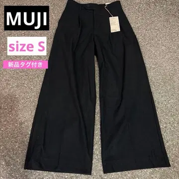 택 포함 새상품 MUJI 블랙 턱 와이드 팬츠 여성용 S