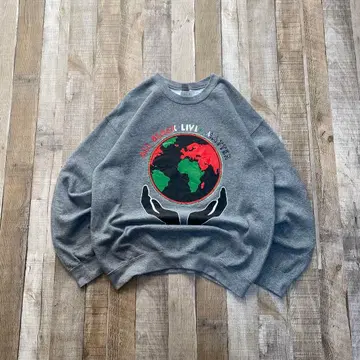 길단 USA 구제 의류 지구 아스 프린트 맨투맨 그레이