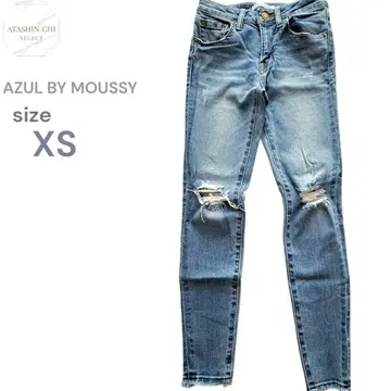 AZUL by moussy 데미지 스키니 XS 미색 슬림 레그