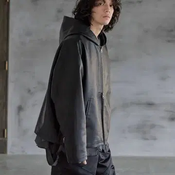 OPENING ACT 합성 가죽 라이더 후드티 자켓 M