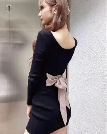 GYDA 백리본 골지 미니 원피스 블랙