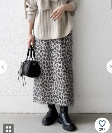 SHIPS any 레오파드 자카드 I라인 이지 스커트