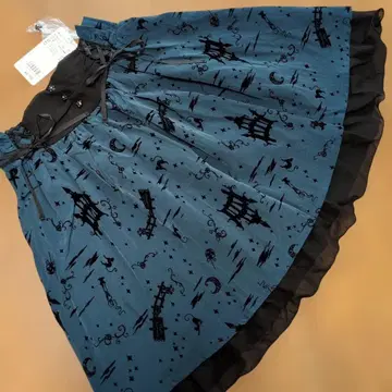 택 포함 미사용 엑시즈팜 프린트 패턴 플레어 스커트