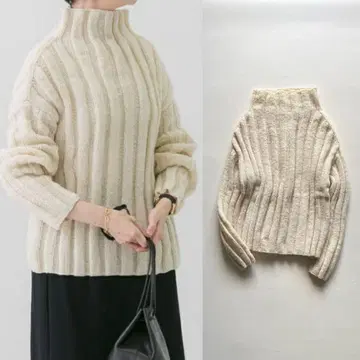 kagure 로우 게이지 리브 풀오버 아이보리