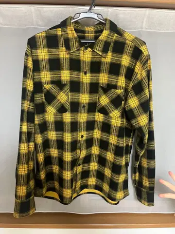 플란넬 셔츠 블랙과 옐로우 컬러 체크 M