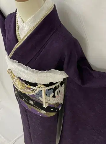 [ 레트로 - 모던 ] 순수 실크 무지 후리소데 7점 풀세트