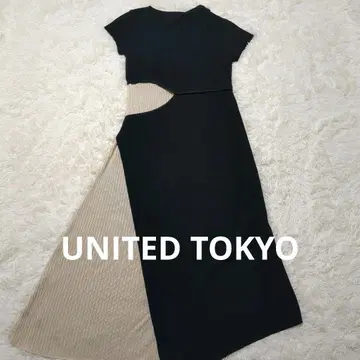 UNITED TOKYO 비대칭 플리츠 절개 원피스 블랙