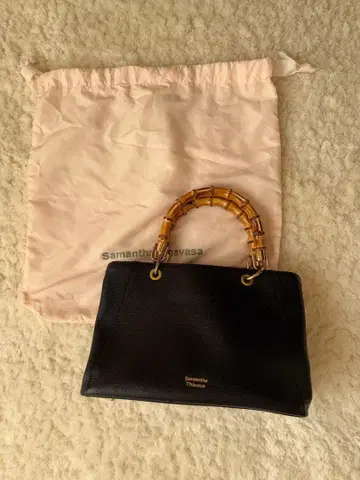 사만다 타바사 대나무 핸들 루이자 블랙 가죽 핸드백