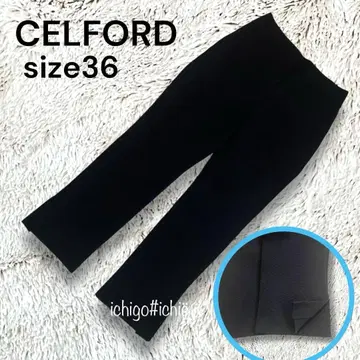 새상품급 CELFORD 셀 크롭 니트 팬츠 사이드 벤트 36 블랙