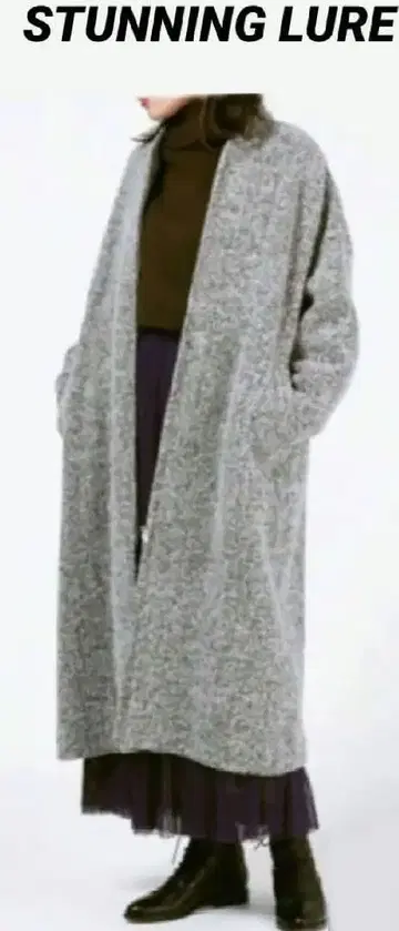 STUNNING LURE 알파카 지퍼 업 코트 블루종 노카라