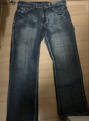 90년대 색빠짐 다크 블루 스트레이트 청바지