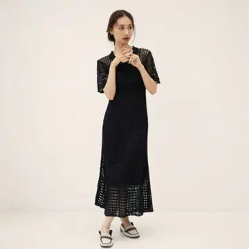 randeboo 니트 롱 원피스 반팔 시스루 니트