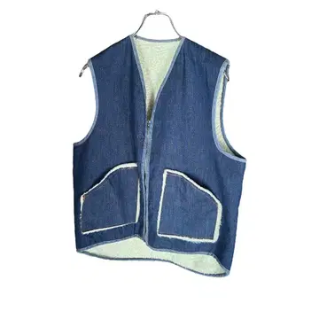 70s EMAR Vat Dye Boa Denim Zip Vest