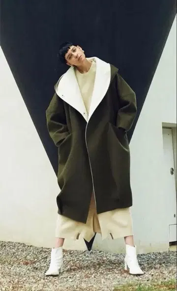 hood long coat blkby blackbymoussy