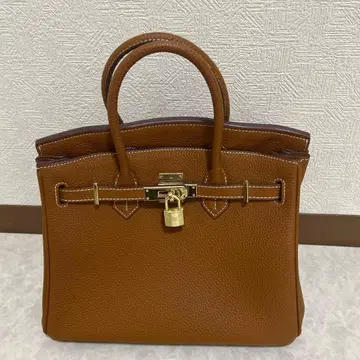 브라운 카멜 가죽 토트백 락 포함