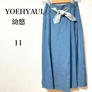 YOEHYAUL 유유 라이트 블루 꽃무늬 리본 플레어 스커트 11