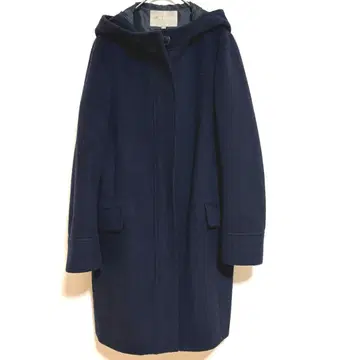 [ 유나이티드 애로우즈 ] 울 캐시미어 후드 롱 코트 네이비 S
