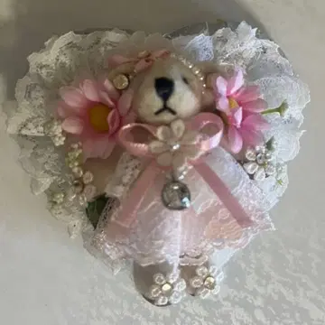 곰 봉제 인형 포함 하트형 컴팩트 거울