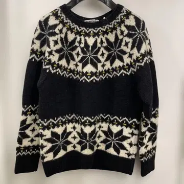 굿이너프 노르딕 니트 눈꽃 패턴 스웨터 블랙 M