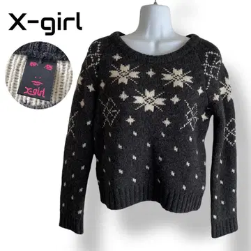 새상품급 X-girl 눈꽃 패턴 노르딕 니트 스웨터 긴팔 크롭 기장 M