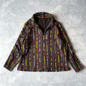 쇼와 레트로 빈티지 올 패턴 상의 지퍼 포함 브라운