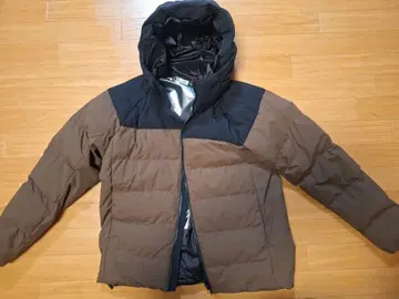 브라운/블랙 후드 부착 다운 자켓 M