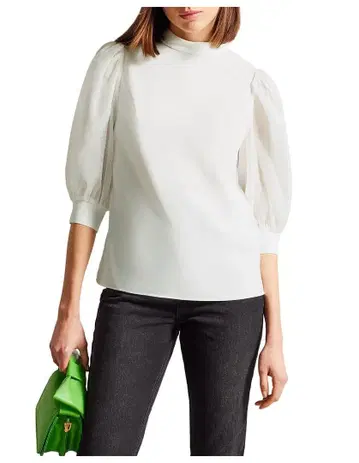 [새상품급] Ted Baker 화이트 시어 슬리브 블라우스 사이즈 2