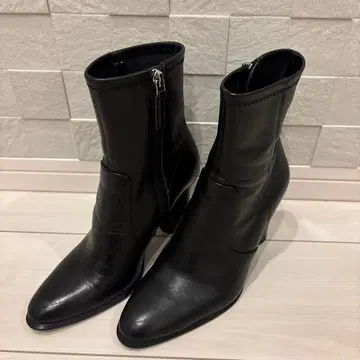 ZARA 가죽 지퍼 부츠 블랙 중간 힐 36