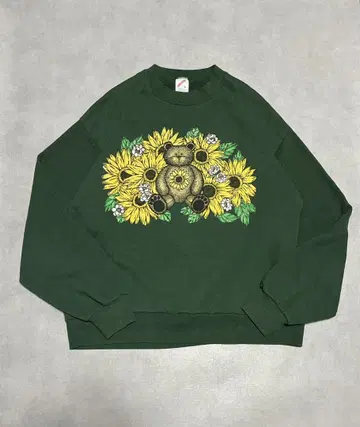 90s USA JERZEES 해바라기 곰 프린트 맨투맨