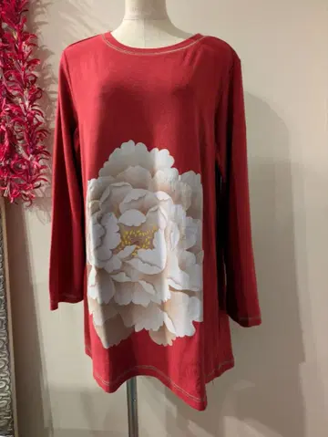 차이하네 모란 튜닉 긴팔 빨간색