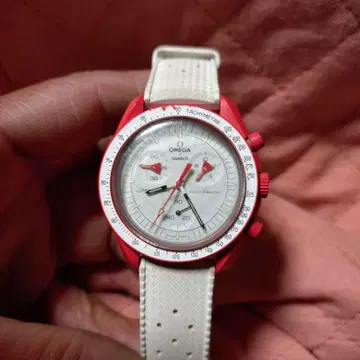 OMEGA Swatch 크로노그래프 손목시계 화이트/레드