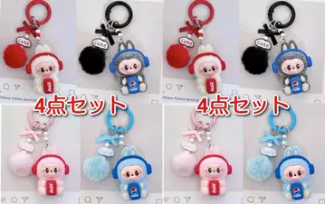 러브브 봉제 인형 키링 4개 세트 x 2세트 콜라 폼폼 포함