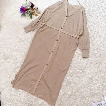 [ Koe ] 베이지 롱 원피스(F) 넉넉한 리본 조정 가능