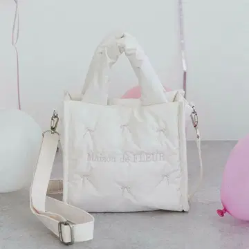 리본 자수 퍼 2Way 토트백 숄더백 메종 드 플뢰르