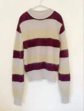 페이지 보이 보더 무늬 긴팔 니트 스웨터 모헤어