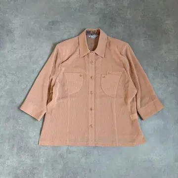 핑크 베이지 5부 소매 셔츠 2XL 빅 사이즈 큐프라 혼방 엘레강트