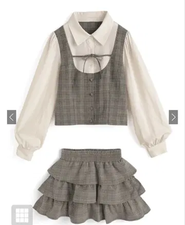 글렌체크 패턴 셔츠 도킹 상의 x 티어드 미니 스커트 셋업