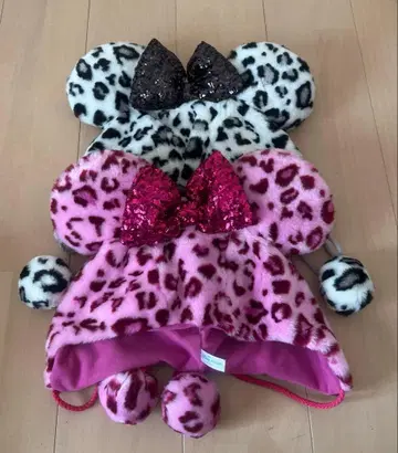 디즈니 디즈니랜드 레오파드 무늬 팬캡 모자 (핑크, 화이트)