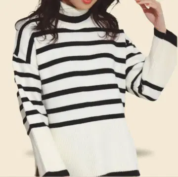 [ 새상품급 ] BASEMENT online 보더 슬릿 니트 아이보리