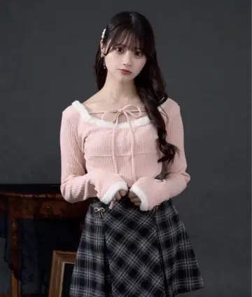 palelfy 퍼 컷 리브 상의 핑크