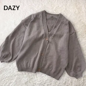 데이지 V넥 벌룬 슬리브 가디건 그레이지 M 7부 소매