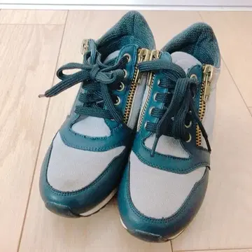 지퍼 디자인 그린 그레이 스니커즈